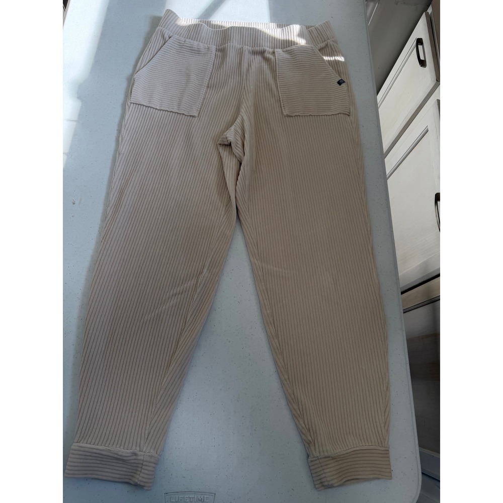 T by Talbots Travel Capsules Sky Lounge Velour Ribbed Joggers Cream Beige L